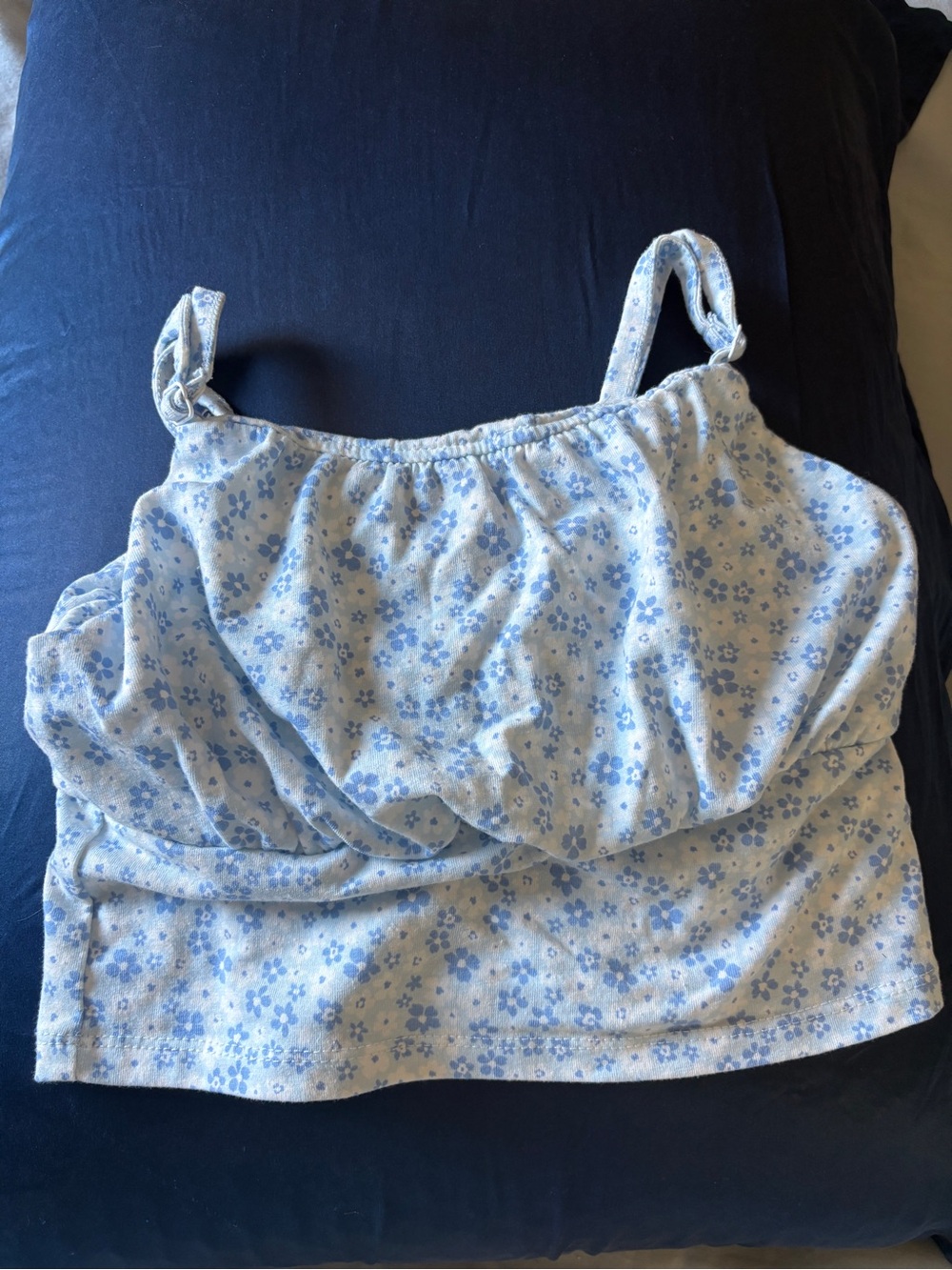 Light Blue Floral Cotton Cami Top - girls size 7